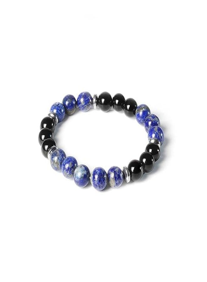 Mesmerize Knowledge Gloss Onyx & Lapis Lazuli Natural Stone Bracelet for Men | Healing Crystal Beads for Wisdom, Focus & Protection | Handcrafted Bracelet | Lab-Tested & 6-Month Warranty (XL)