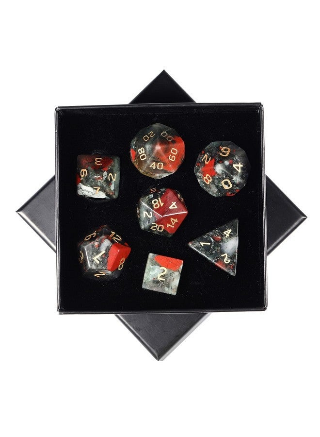 SUNYIK 7 PCS Polished Crystal Stone Polyhedral DND Dice Set for for RPG MTG Table Games, DND Game Dice Polyhedral Dungeons and Dragons for Office Home Decoration, Dragons Blood - Image 1