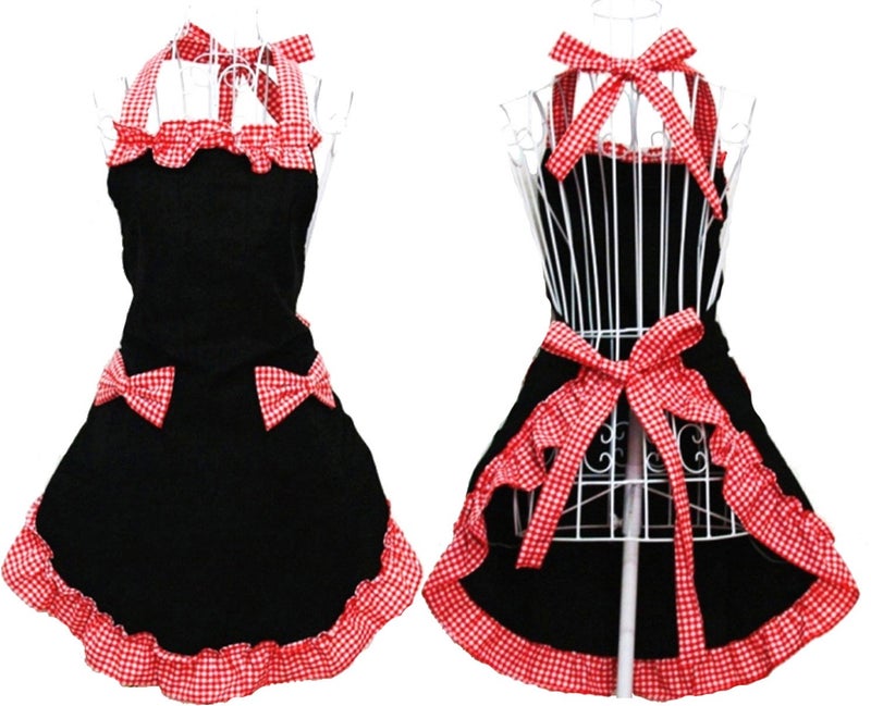 Hyzrz Cute Retro Lovely Vintage Ladies Kitchen Flirty Vintage Aprons for Women Girls with Pockets for Mothers Day Gift (Multicolor)