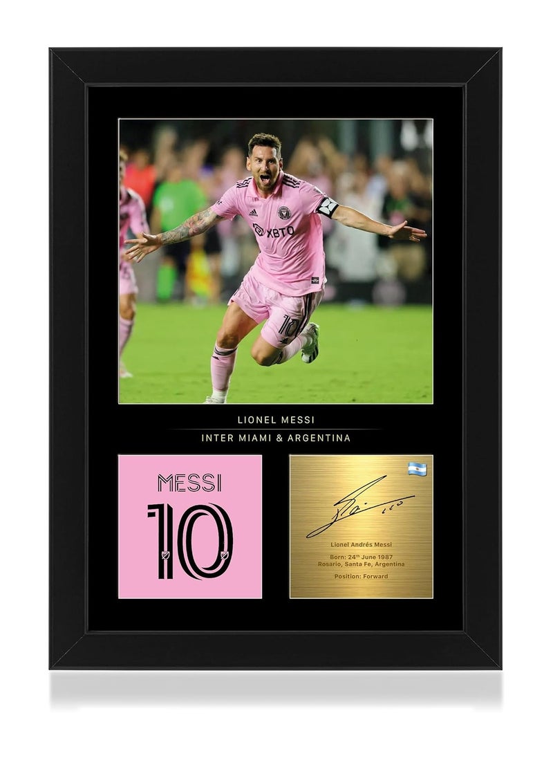 HWC Trading Lionel Messi A4 Framed Photo Display Reproduced Digital Signature Gift For Miami and Argentina Fans  - Image 1