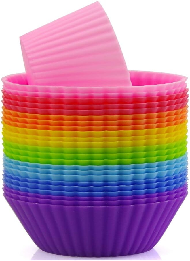 Mirenlife Mirenlife Silicone Cupcake Liners Reusable Silicone Baking Cups Nonstick Muffin Molds Easy Clean Silicone Muffin Liners, 24 Pieces in 8 Rainbow Colors 