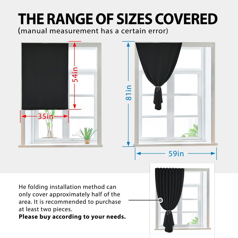 Jilron Autohesion Curtains for Windows,Bedroom Blackout Curtains for - Thermal Lnsulated No Drill Curtains Room Darkening Black Small Drapes, JILRON,(1 Panels,35Wx54L inch-Black) - Image 2