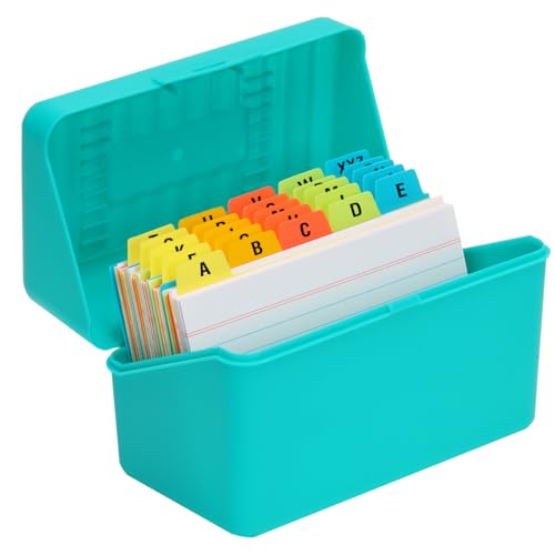 H4D 3x5 Index Card Holder with 100 Heavyweight Ruled Index Cards and 25 Plastic Dividers, Teal - Image 1