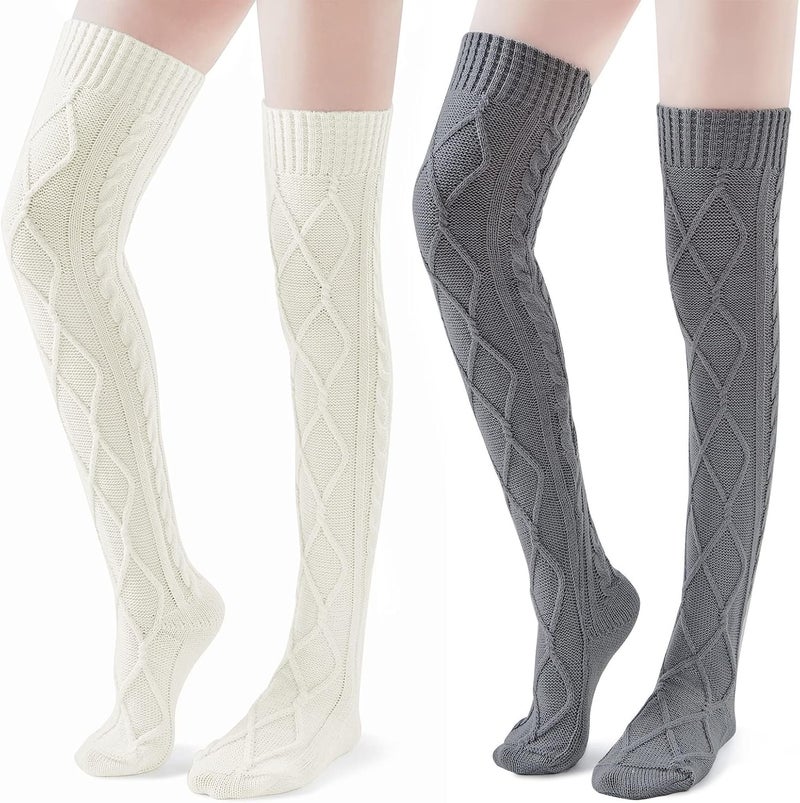 Pcavin Thigh High Socks for Women Cable Knit Over the Knee Boot Socks, Long Warm Leg Warmers Winter - Image 3