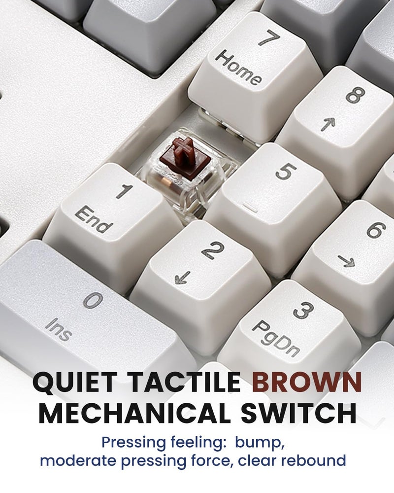 Perixx PERIBOARD-108M, Wired Mechanical Full-Size USB Keyboard - Brown Tactile Switch - Classic Retro Gray/White Color - US English - Image 2