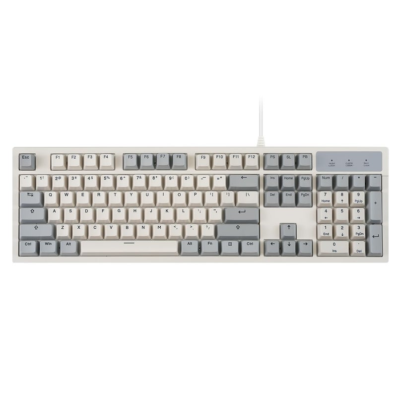 Perixx PERIBOARD-108M, Wired Mechanical Full-Size USB Keyboard - Brown Tactile Switch - Classic Retro Gray/White Color - US English - Image 1