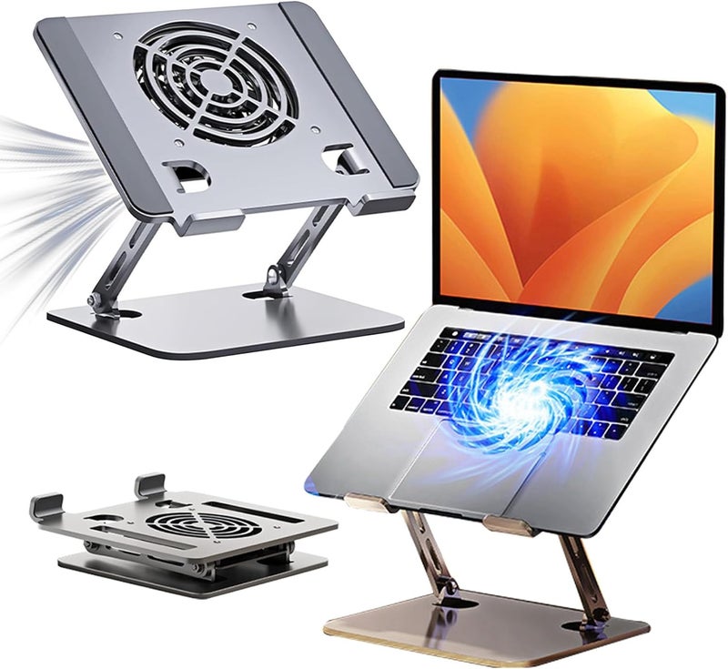 Aluminum Laptop Cooling Stand with Adjustable Height and Fan for 10 - 17 Inch Laptops - Image 1