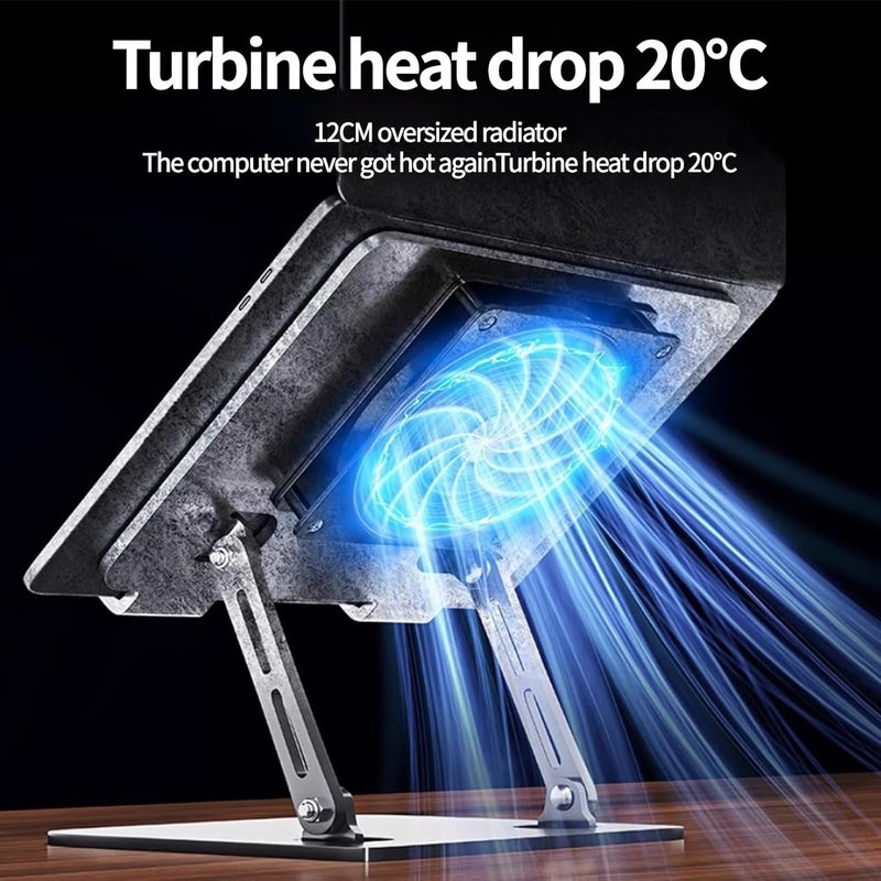 Aluminum Laptop Cooling Stand with Adjustable Height and Fan for 10 - 17 Inch Laptops - Image 2