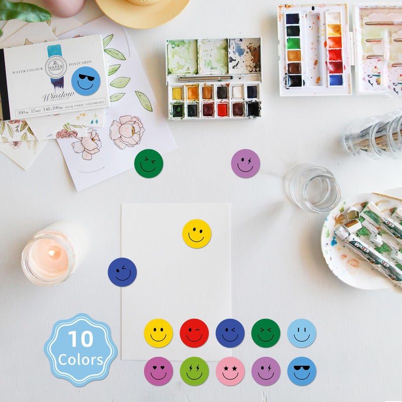 ANSTROUT 6000 Pieces Happy Smile Face Stickers for School Reward Behavior Chart,3/8 Inch in Diameter Round Colorful Reward Labels 10 Styles Happy Face Stickers for Teachers (50 Sheets) - Image 3