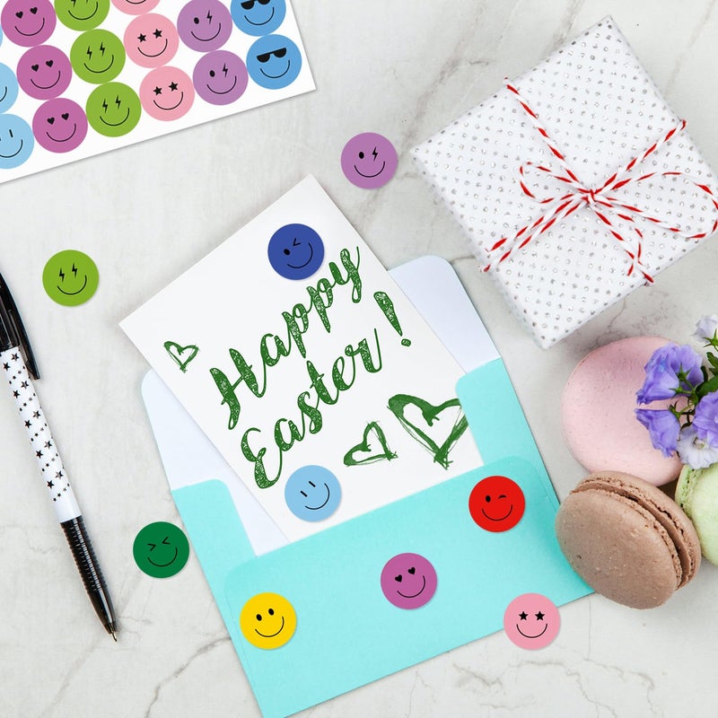 ANSTROUT 6000 Pieces Happy Smile Face Stickers for School Reward Behavior Chart,3/8 Inch in Diameter Round Colorful Reward Labels 10 Styles Happy Face Stickers for Teachers (50 Sheets) - Image 4