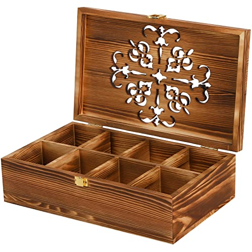 Coloch Wooden Tea Bag Storage Box with Carved Lid, 8-Compartment Tea Chest Organizer Spice Packets Container for Living Room, Kitchen, Office, Home Decor - Image 5