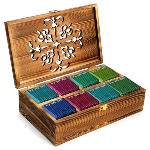 Coloch Wooden Tea Bag Storage Box with Carved Lid, 8-Compartment Tea Chest Organizer Spice Packets Container for Living Room, Kitchen, Office, Home Decor - Image 1