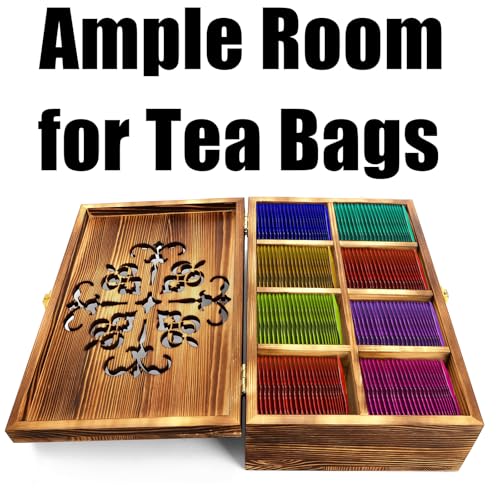 Coloch Wooden Tea Bag Storage Box with Carved Lid, 8-Compartment Tea Chest Organizer Spice Packets Container for Living Room, Kitchen, Office, Home Decor - Image 3