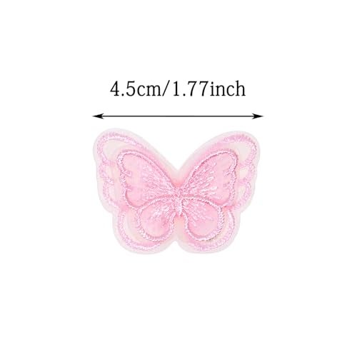 PPhtony Butterfly Lace Trim 12Pcs Double Layers Lace Applique Embroidery Sewing Patches for Wedding Bride Dress Clothing Hair Accessories Craft DIY (Pink, 4.5cm) - Image 2