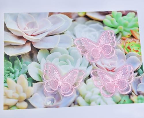 PPhtony Butterfly Lace Trim 12Pcs Double Layers Lace Applique Embroidery Sewing Patches for Wedding Bride Dress Clothing Hair Accessories Craft DIY (Pink, 4.5cm) - Image 3