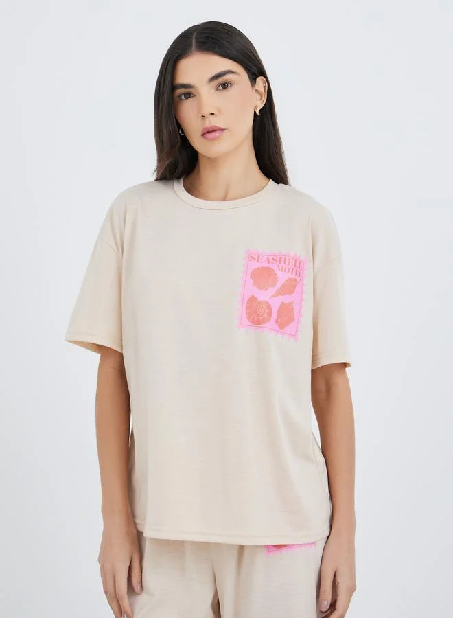 ستايلي Styli Printed Pocket Short Sleeve T-Shirt and Pyjama Set