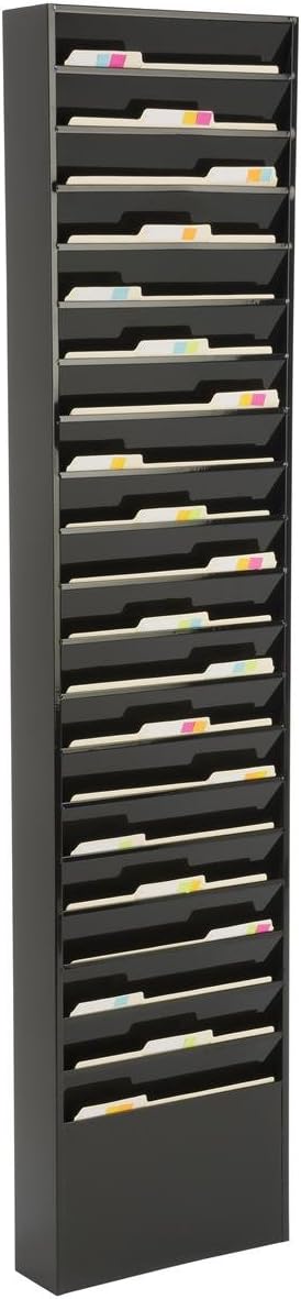 Displays2go File Folder Wall Rack 20 Pockets Tiered Office and Medical Charts Black Powder Coated Steel  - Image 2