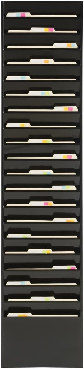 Displays2go File Folder Wall Rack 20 Pockets Tiered Office and Medical Charts Black Powder Coated Steel  - Image 3