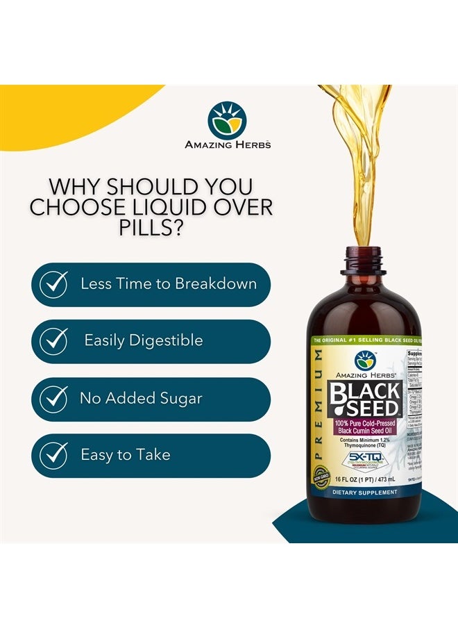 Amazing herbs Premium Black Seed Oil - Cold Pressed Nigella Sativa Aids in Digestive Health, Immune Support, Brain Function, Joint Mobility, Gluten Free, Non GMO - 16 Fl Oz  - Image 3