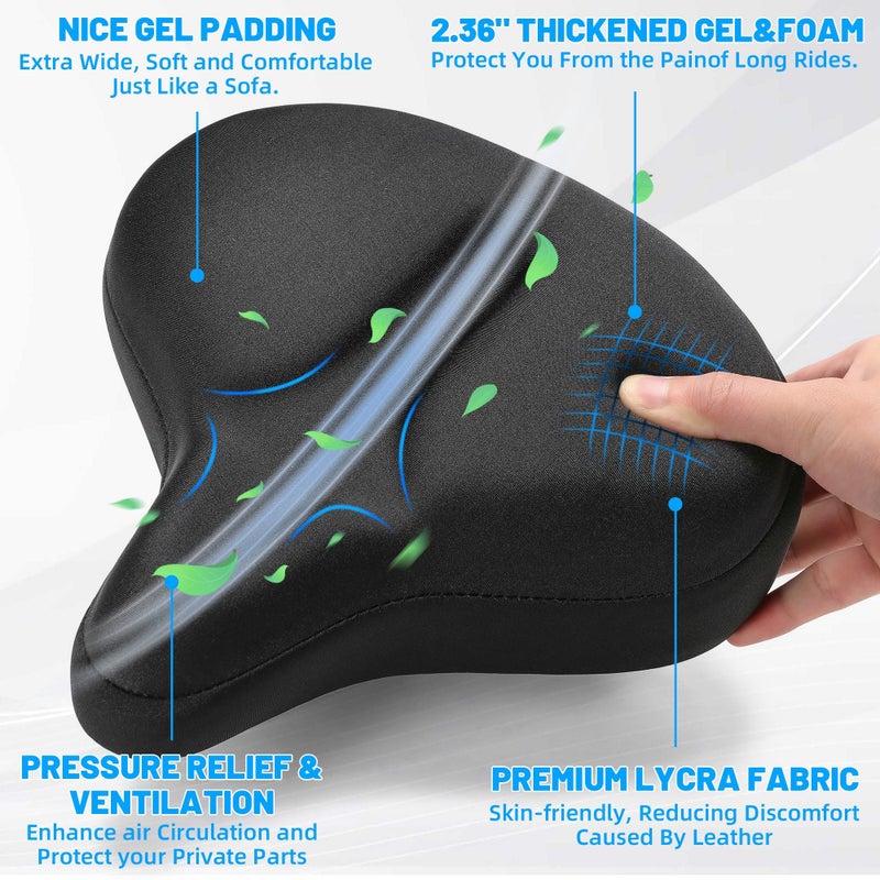 CDYWD Oversized Bike Seat for Men & Women, Comfortable Gel Padded, Extra Wide Bicycle Seat Cushion Comfort, Replacement Saddle for Peloton, Stationary Exercise Bike, Mountain Bike, Cruiser, City Bike - Image 3