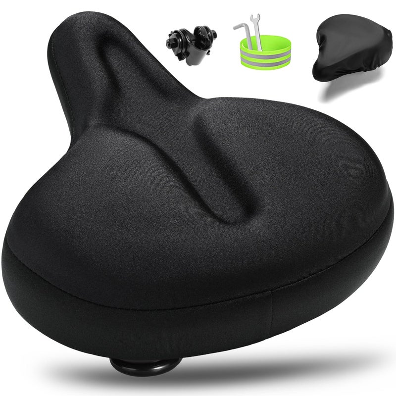 CDYWD Oversized Bike Seat for Men & Women, Comfortable Gel Padded, Extra Wide Bicycle Seat Cushion Comfort, Replacement Saddle for Peloton, Stationary Exercise Bike, Mountain Bike, Cruiser, City Bike - Image 1