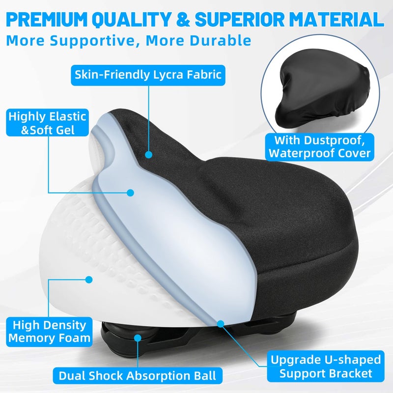 CDYWD Oversized Bike Seat for Men & Women, Comfortable Gel Padded, Extra Wide Bicycle Seat Cushion Comfort, Replacement Saddle for Peloton, Stationary Exercise Bike, Mountain Bike, Cruiser, City Bike - Image 4