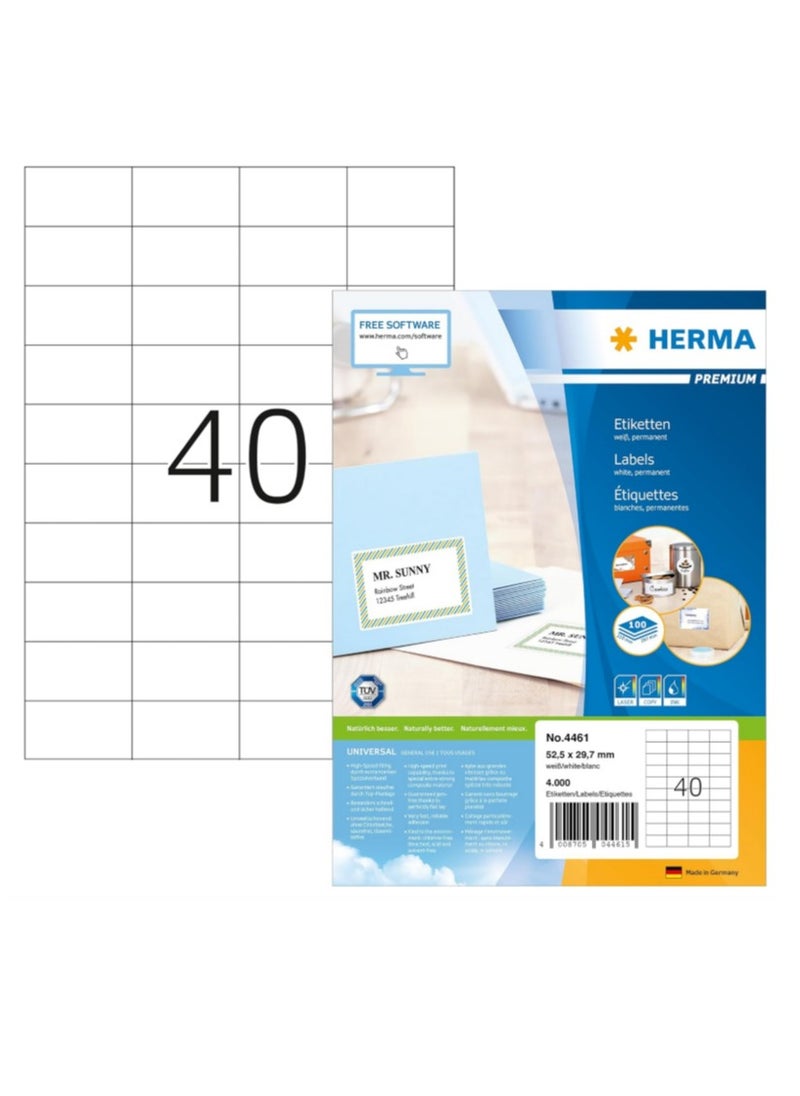 Herma Herma Multi-Purpose Self-Adhesive Labels, 40 Labels Per A4 Sheet, 4000 Labels for Laser and Inkjet Printers, S Size, 52.5 x 29.7mm  - Image 1