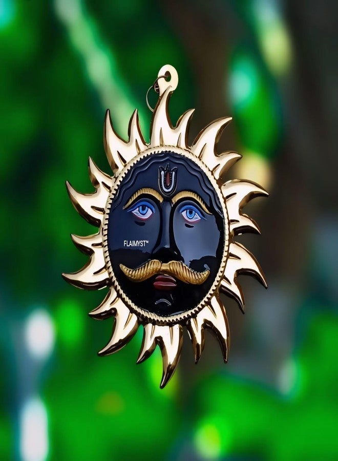 FLAIMYST™ 9" Inch Surya Face Wall Hanging Brass Copper Metal Vastu Iteam for Home for Good Luck Nazar Battu for Home Entrance Evel Eyes Protection Home Shop and Office SPN-WF2D5B - Image 1
