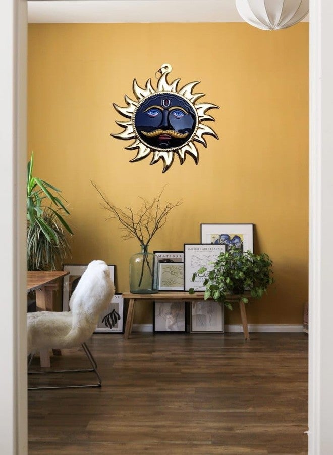 FLAIMYST™ 9" Inch Surya Face Wall Hanging Brass Copper Metal Vastu Iteam for Home for Good Luck Nazar Battu for Home Entrance Evel Eyes Protection Home Shop and Office SPN-WF2D5B - Image 4