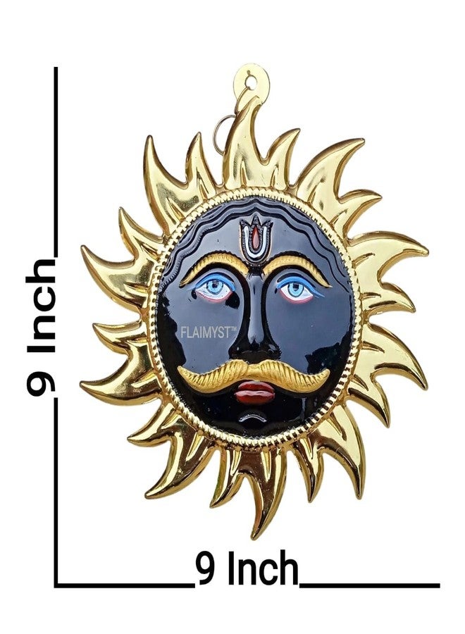 FLAIMYST™ 9" Inch Surya Face Wall Hanging Brass Copper Metal Vastu Iteam for Home for Good Luck Nazar Battu for Home Entrance Evel Eyes Protection Home Shop and Office SPN-WF2D5B - Image 2