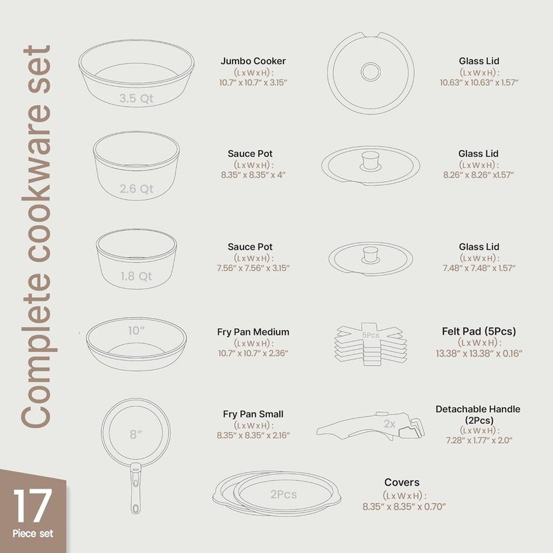 BAKKENMASTER Bakken 17-Piece Ceramic Coated Aluminum Cookware Set, Nonstick Pots and Pans with Lids, Silicone Cooking Utensils & Oven Mitts, All Stovetop Safe Up To 500Â°F, PTFE & PFAS Free, Dishwasher Safe - Image 2