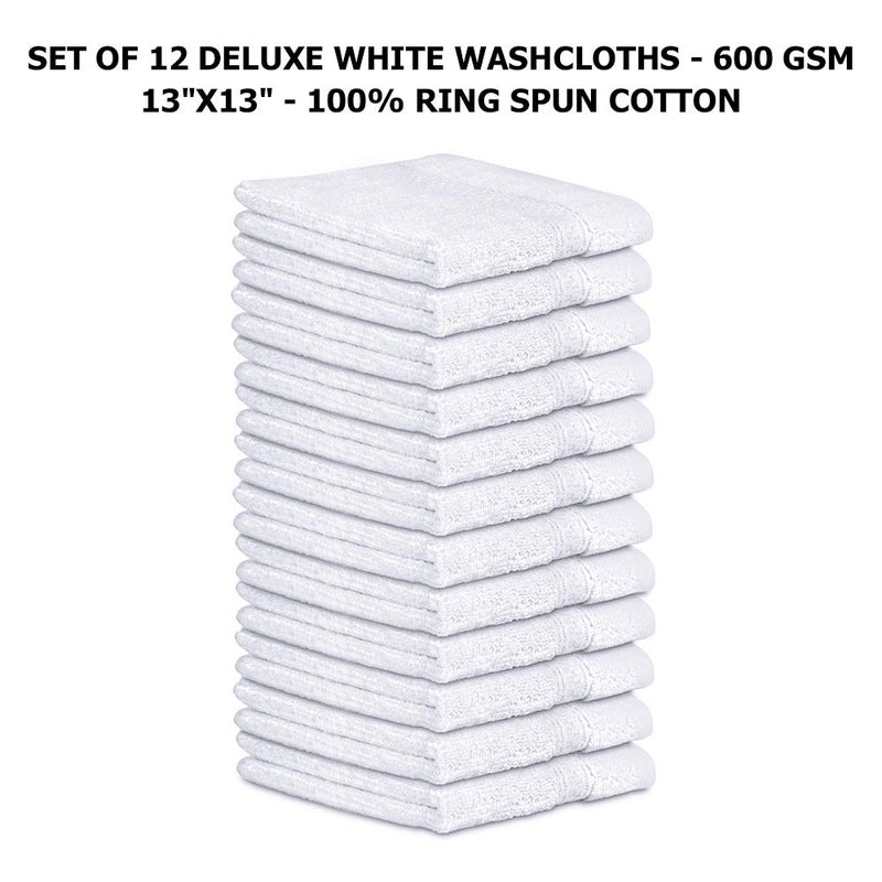 TALVANIA Cotton Washcloths - 13” X 13” 100% Pure Ring Spun Cotton Towels 600 GSM Soft and Absorbent, Long Lasting, Pack of 12 Face Wash Towel (White) - Image 3
