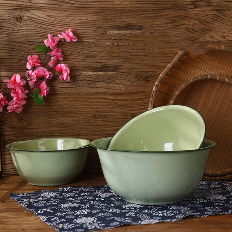 Vintage Enamel Bowls 4Pcs Large Capacity Soup Mixing Salad Bowls Thickened Steel - Image 4