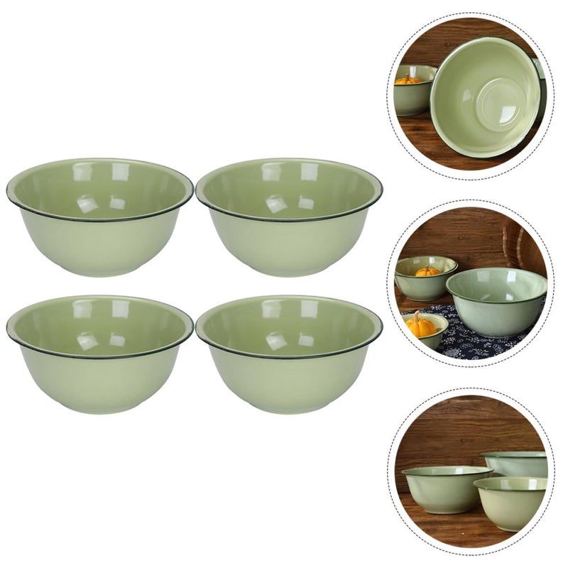 Vintage Enamel Bowls 4Pcs Large Capacity Soup Mixing Salad Bowls Thickened Steel - Image 3