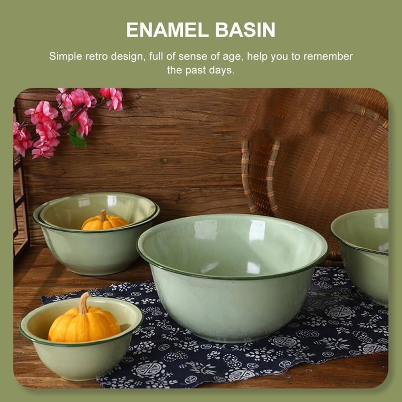 Vintage Enamel Bowls 4Pcs Large Capacity Soup Mixing Salad Bowls Thickened Steel - Image 5