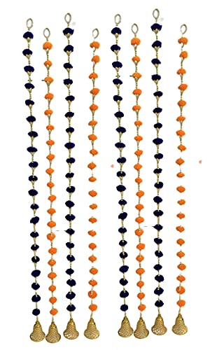 Aahum Handmade Wall Door Orange and BlueColor PomPom StringToran Golden BeadsTriangle FlowersHanging ToransGarland BandhwarDecoration Item for HomeDécor Diwali,Festival,Navratri,Wedding(6FT 8 Strings) - Image 1