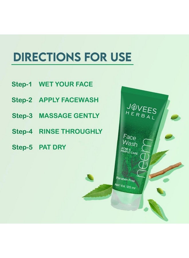 Jovees Herbal Neem Face Wash For Clear Skin with Neem & Tea Tree Ext | Gentle For Acne-Prone Skin | Controls Oil, Pimples and Dark Spots | Acne Control Cleanser For All Skin Type - 120ml (pack of 3) - Image 5