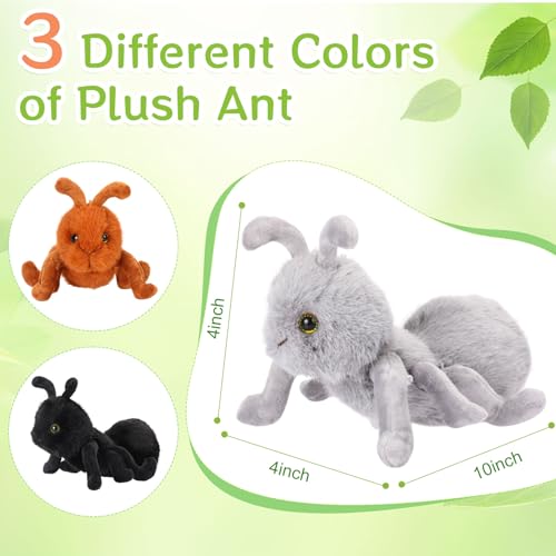 Shappy 3 PCS Plush Ant Set 10 Soft Stuffed Ant Toys for Kids Perfect for Hugging Playtime and Gifts Durable Washable and Realistic for Birthdays and HolidaysBrown Black Gray - Image 5