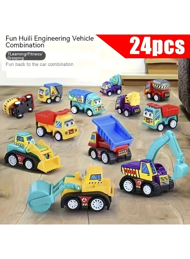 24Pcs Mini Cartoon Power Engineering Vehicles Durable Plastic Construction Trucks And Cars - Image 4