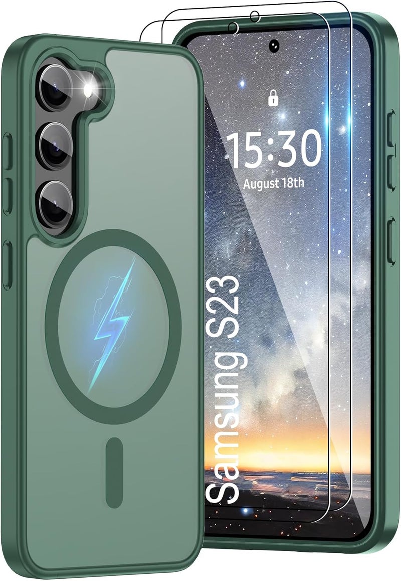 حافظة المغناطيسية لهاتف Samsung S23 [متوافقة مع تقنية MagSafe] | 2 طبقة حماية للشاشة | مقاومة للتصفر وبصمات الأصابع، مقاومة للصدمات، نسيج ناعم وشفاف يناسب شكل الهاتف - لون أخضر داكن - Image 1