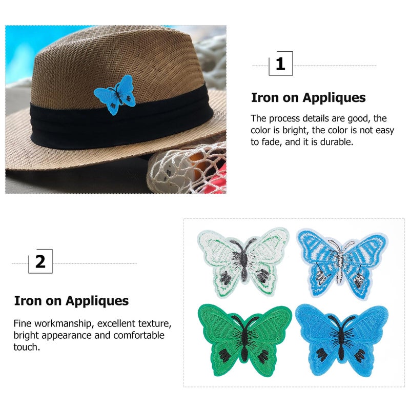 Embroidered Butterfly Iron On Patches For Clothing DIY Crafts Green Blue - Image 4