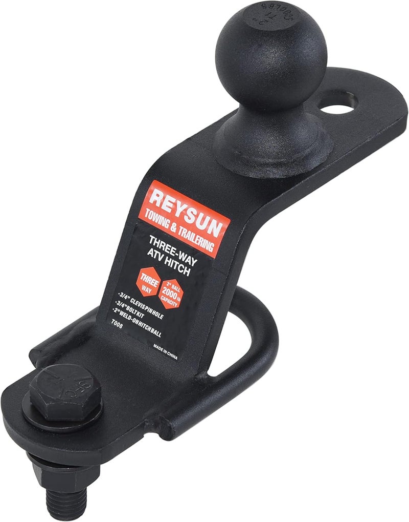 REYSUN 3 in 1 ATV/UTV Trailer Hitch Adapter with 2 inch Trailer Ball, 3 Way ATV Attachment, Fastener Kit Included - Image 1