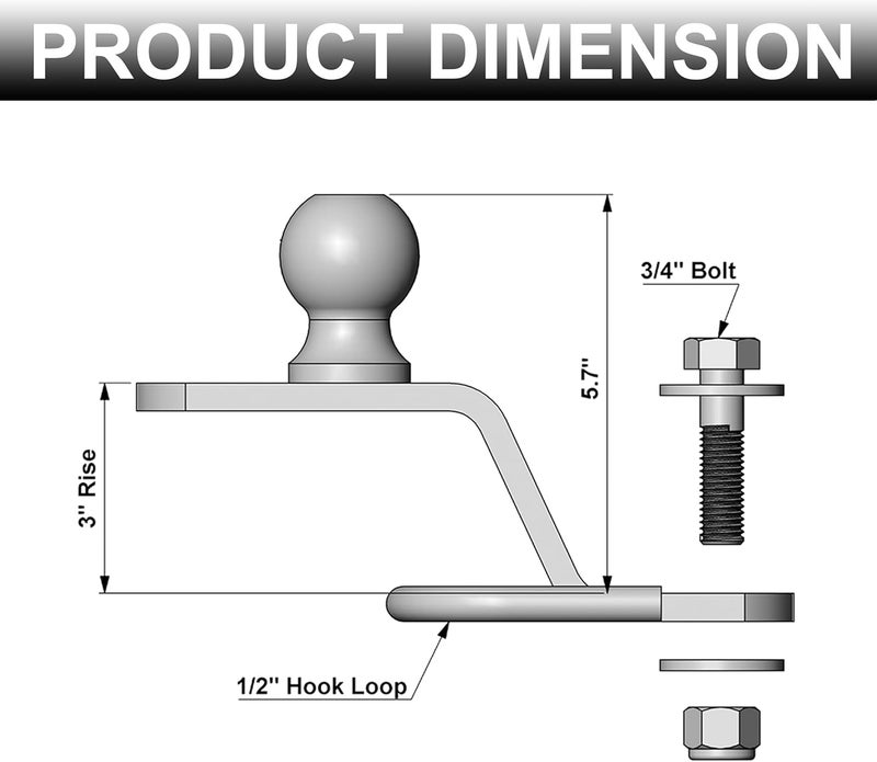 REYSUN 3 in 1 ATV/UTV Trailer Hitch Adapter with 2 inch Trailer Ball, 3 Way ATV Attachment, Fastener Kit Included - Image 5