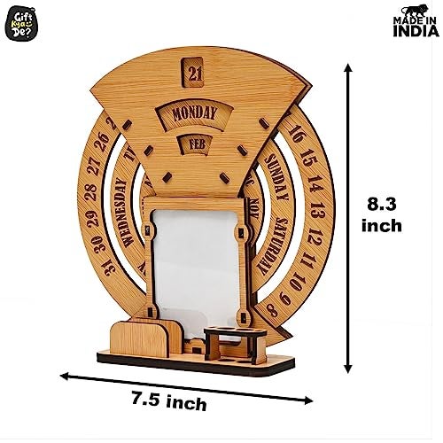 Gift Kya De 2026 Lifetime Desk Calendar with Desk Organizer & Photo Frame | Reusable Wooden Perpetual Calendar for Office & Home Decor | Eco-Friendly Tabletop Calendar | New Year Gift (Bamboo) - Image 3