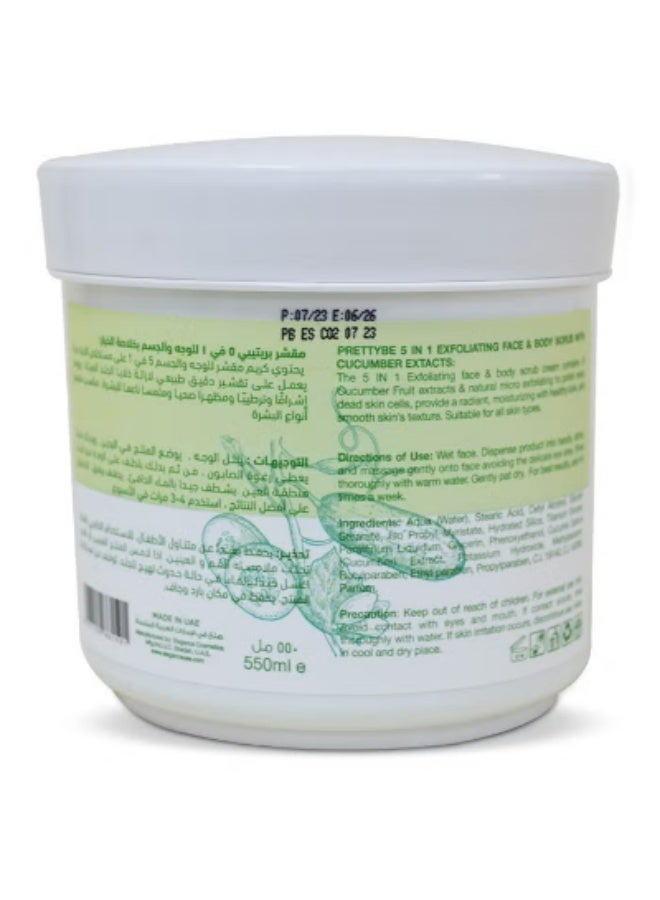 prettyBe 5 in 1 Exfoliating Face & Body Scrub With Cucumber Extract 550ml - Image 2