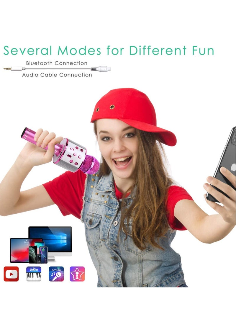Wireless Bluetooth Karaoke Microphone for Kids, 5-in-1 Portable Handheld Karaoke Mic Speaker Player Recorder with Adjustable Remix FM Radio for Kids Girls Boys Teens Birthday (858-Hot Pink) - Image 5