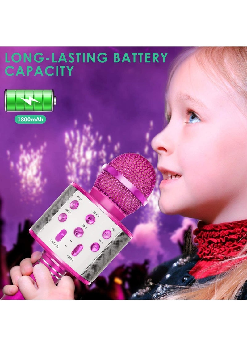 Wireless Bluetooth Karaoke Microphone for Kids, 5-in-1 Portable Handheld Karaoke Mic Speaker Player Recorder with Adjustable Remix FM Radio for Kids Girls Boys Teens Birthday (858-Hot Pink) - Image 2