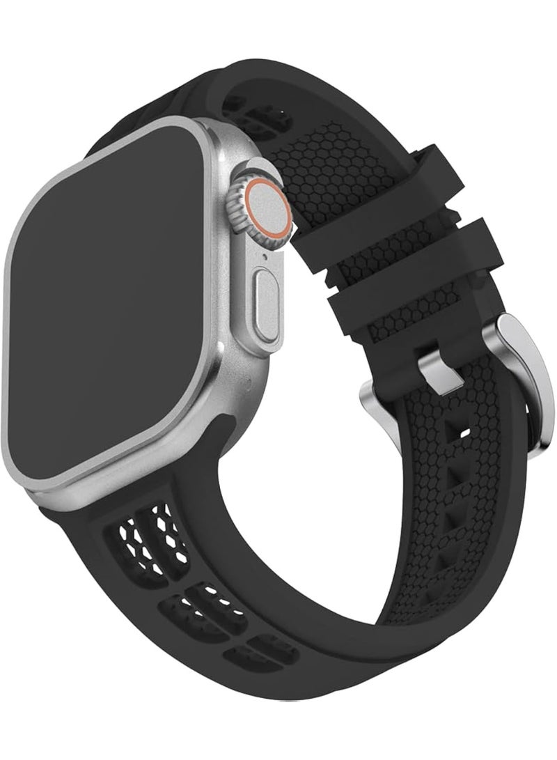 Sport Band Compatible with iWatch 42mm 44mm 45mm 46mm 49mm, Soft Silicone Breathable Waterproof Strap Compatible with Ultra/Ultra2 iWatch SE & Series 1/2/3/4/5/6/7/8/9/10 (Black) - Image 1