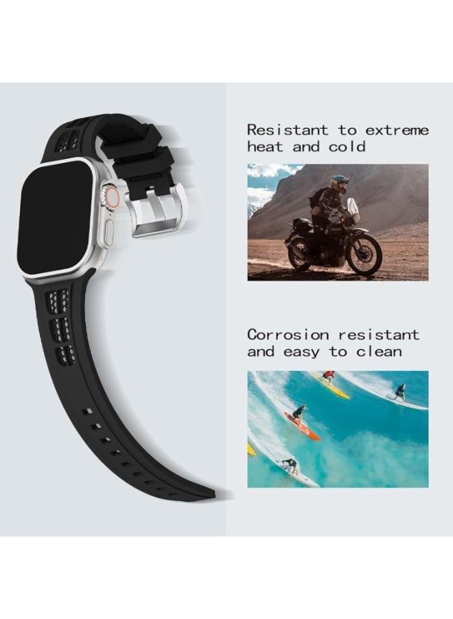 Sport Band Compatible with iWatch 42mm 44mm 45mm 46mm 49mm, Soft Silicone Breathable Waterproof Strap Compatible with Ultra/Ultra2 iWatch SE & Series 1/2/3/4/5/6/7/8/9/10 (Black) - Image 5