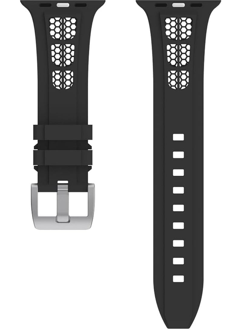 Sport Band Compatible with iWatch 42mm 44mm 45mm 46mm 49mm, Soft Silicone Breathable Waterproof Strap Compatible with Ultra/Ultra2 iWatch SE & Series 1/2/3/4/5/6/7/8/9/10 (Black) - Image 4